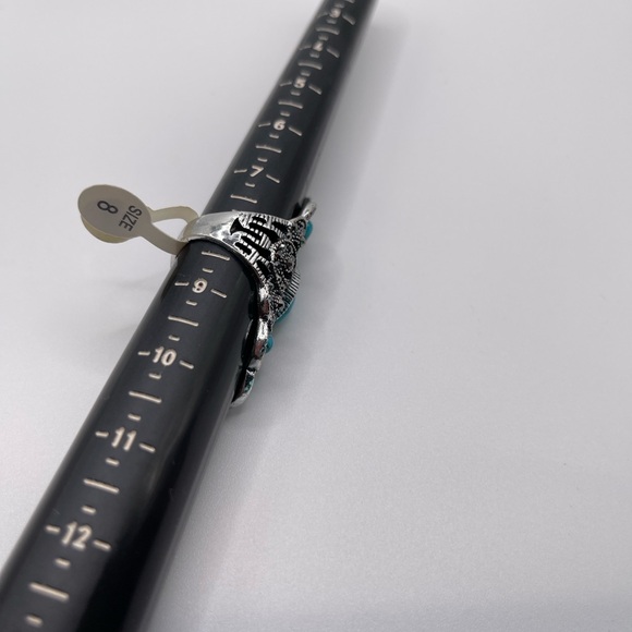 Silver toned BOHO peacock ring with Faux Turquoise Stones - Size 8 - Picture 7 of 15